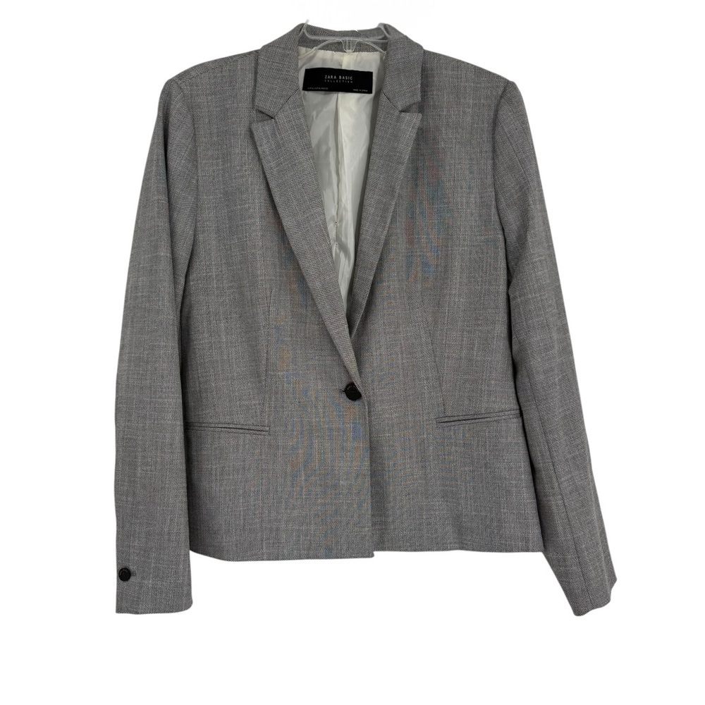 Zara Basic Collection Black White One-Button Blazer Size XL Lined Career Office